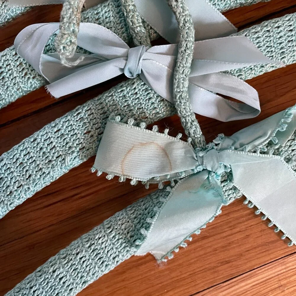 8 Green Vintage Crochet Coat Hangers-Crochet Wooden Coat Hangers-70+